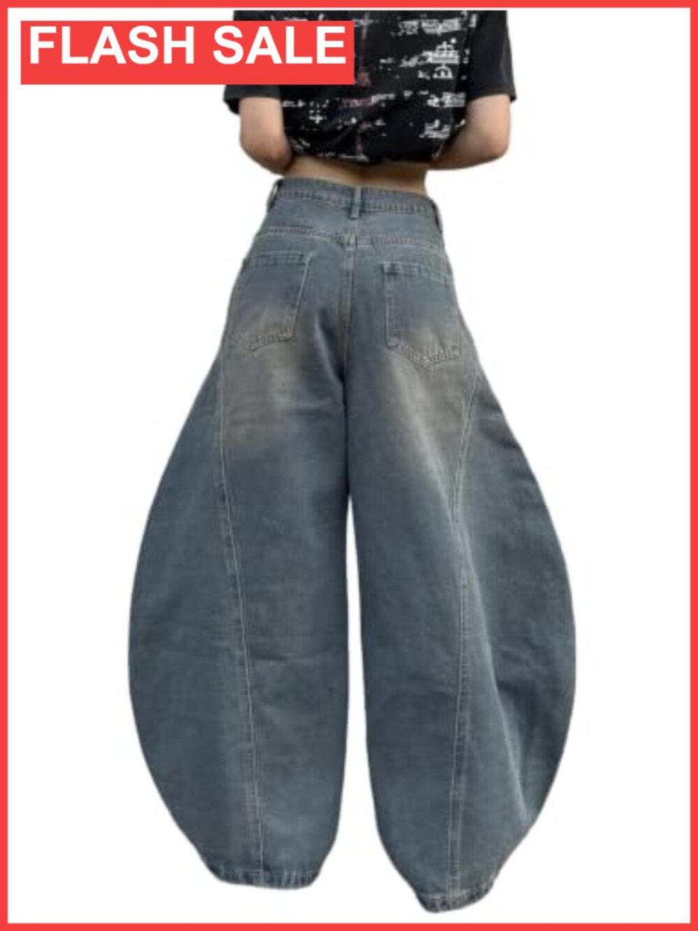 Women's Baggy Barrel Jeans Wide Leg Loose Denim Pants Cargo Pocket